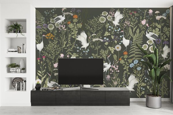 Fototapety Żurawie tańczące wśród żywych kwiatów, Fototapety Zwierzęta, w00380v2 : Uwalls.pl