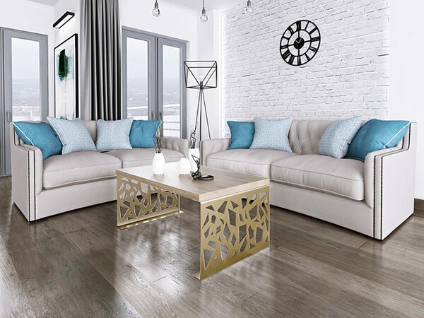 Prostokątna ława w stylu glamour złoty + dąb sonoma P1-R29