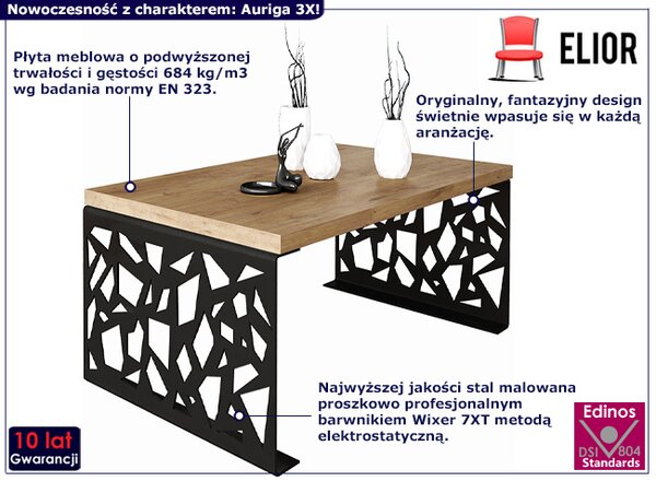 Prostokątna ława w stylu loft czarny + dąb lancelot Z5-R73