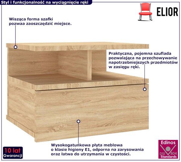 Wisząca szafka nocna z szufladą dąb sonoma H3-H01