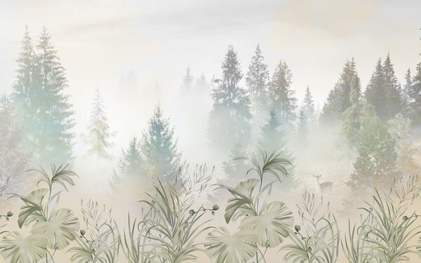 Fototapety Mglisty las z delikatnymi roślinami, Fototapety Natura, u98051 : Uwalls.pl