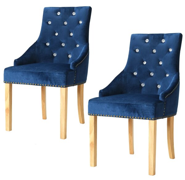 Krzesła stołowe, 2 szt., niebieskie, drewno dębowe i aksamit