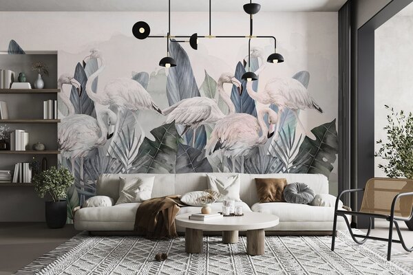 Fototapety Eleganckie flamingi wśród bujnych liści, Fototapety Natura, w00505v2 : Uwalls.pl
