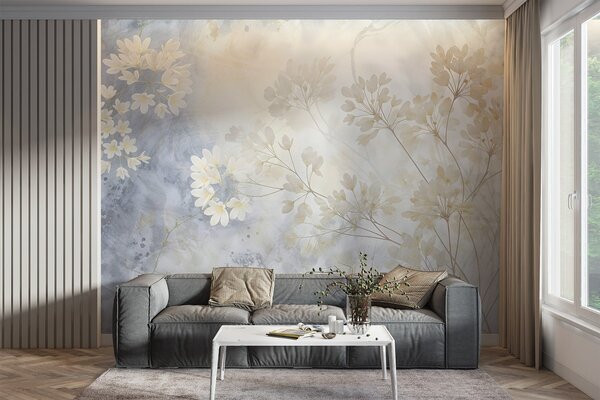 Fototapety Delikatny abstrakcyjny pastelowy nadruk białych kwiatów na rozmytym tle, miękki i eteryczny, Fototapety Akwarele, w08408 : Uwalls.pl