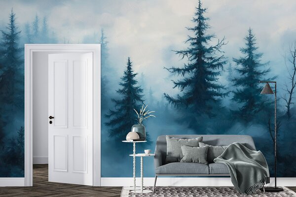 Fototapety Ciemnoniebieski las, obraz olejny, pociągnięcia pędzla, natura, Fototapety Natura, w02153 : Uwalls.pl
