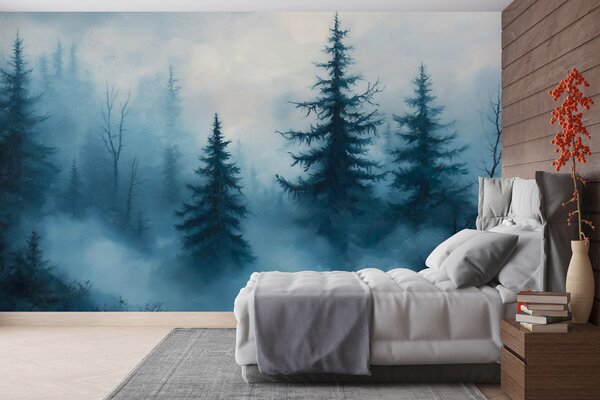 Fototapety Ciemnoniebieski las, obraz olejny, pociągnięcia pędzla, natura, Fototapety Natura, w02153 : Uwalls.pl