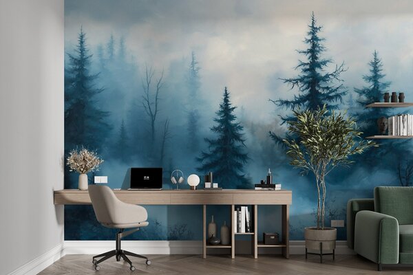 Fototapety Ciemnoniebieski las, obraz olejny, pociągnięcia pędzla, natura, Fototapety Natura, w02153 : Uwalls.pl