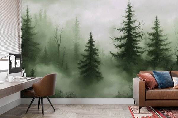 Fototapety Ciemnozielony las, obraz olejny, pociągnięcia pędzla, natura, Fototapety Natura, w02153v1 : Uwalls.pl