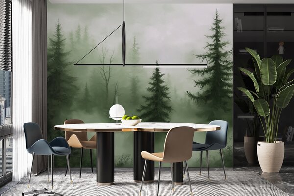 Fototapety Ciemnozielony las, obraz olejny, pociągnięcia pędzla, natura, Fototapety Natura, w02153v1 : Uwalls.pl