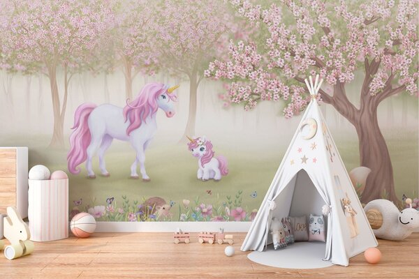 Fototapety Jednorożce w magicznym lesie ze zwierzętami, Fototapety Dziecięce, Fototapety Jednorożec, w02269 : Uwalls.pl