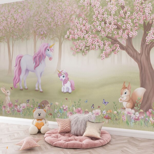 Fototapety Jednorożce w magicznym lesie ze zwierzętami, Fototapety Dziecięce, Fototapety Jednorożec, w02269 : Uwalls.pl