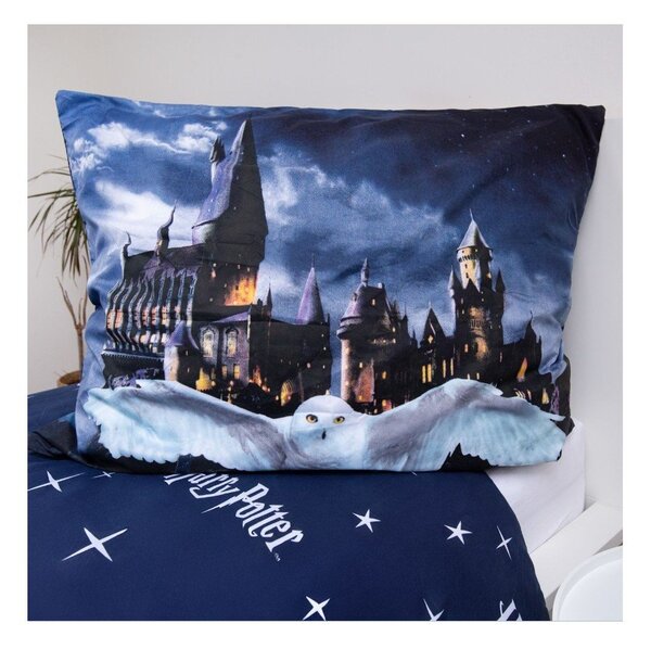 Ciemnoniebieska/szara pościel dziecięca jednoosobowa z mikrowłókna 140x200 cm Harry Potter "Hogwarts Night" – Jerry Fabrics