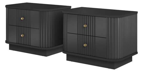 Zestaw szafek nocnych Vesper 56 cm na cokole - czarny / złote uchwyty