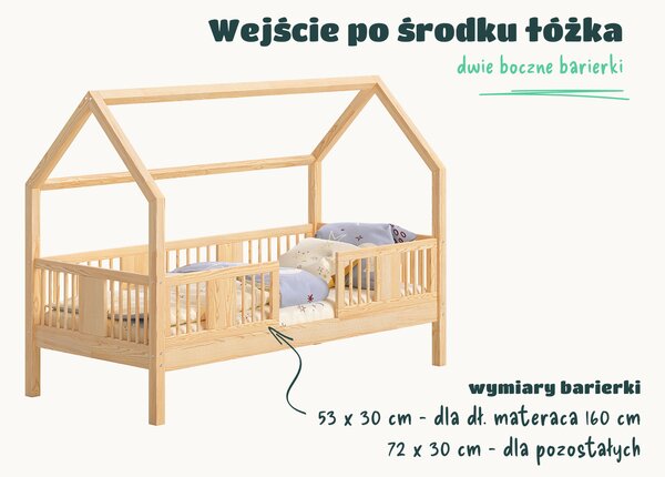 Łóżko domek LENA z dwiema wysokimi barierkami