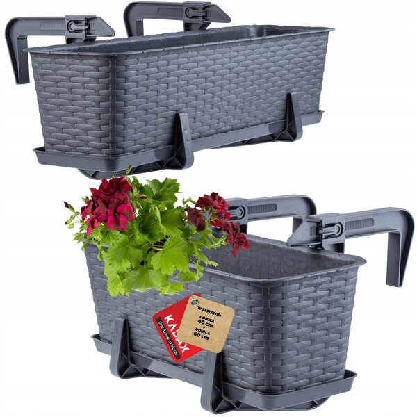 Skrzynka balkonowa z podstawką i uchwytami 40 + 60cm, 2 szt
