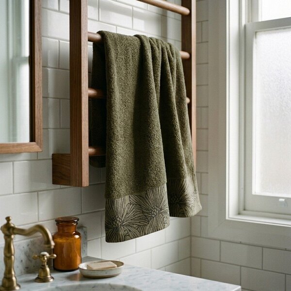 Ciemnozielony bawełniany ręcznik kąpielowy frotte 70x140 cm Valencia – My House