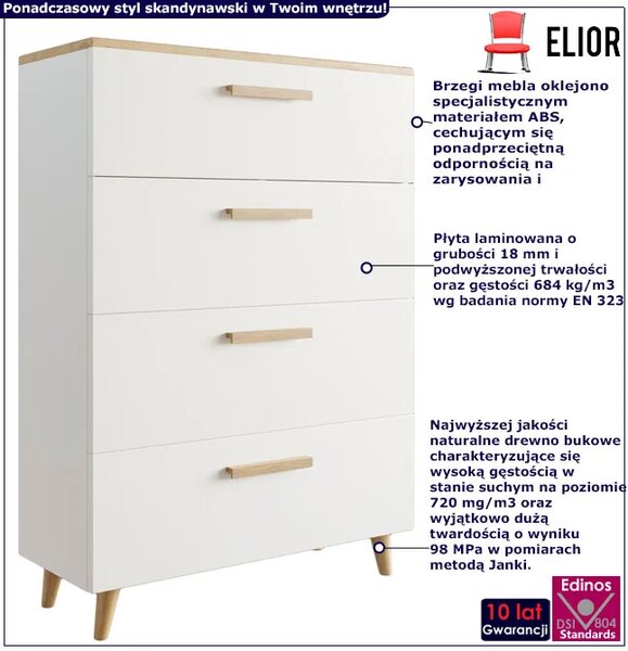 Biała komoda 80 cm z 4 szufladami H4-Z87