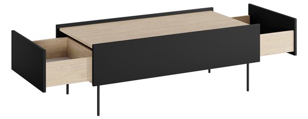 Stolik kawowy Desin 120 cm z szufladami - czarny mat / dąb nagano