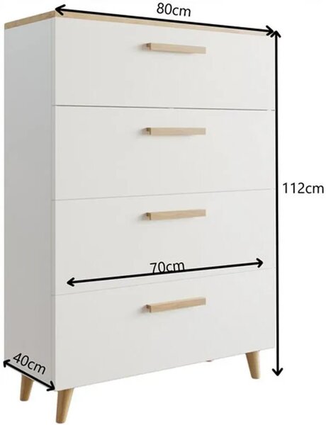 Biała komoda 80 cm z 4 szufladami H4-Z87