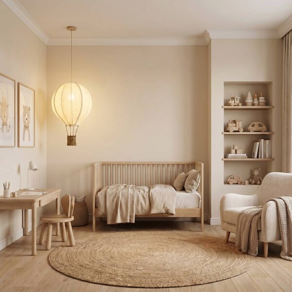 Lampa wisząca Aeris Lindby, możliwość ściemniania, kremowy / amber, pokój dziecięcy, tkanina / materiał / jedwab