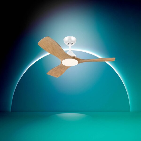Philips Wentylator LED Olas, średnica 106 cm, drewno/biały, CCT, DC możliwość ściemniania, biały / opal, salon / jadalnia, tworzywo sztuczne, nowoczesny