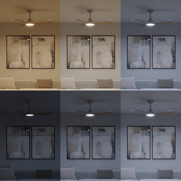 Philips Wentylator LED Olas, średnica 106 cm, drewno/biały, CCT, DC możliwość ściemniania, biały / opal, salon / jadalnia, tworzywo sztuczne, nowoczesny