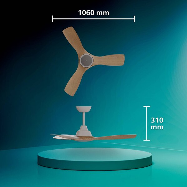 Philips Wentylator LED Olas, średnica 106 cm, drewno/biały, CCT, DC możliwość ściemniania, biały / opal, salon / jadalnia, tworzywo sztuczne, nowoczesny