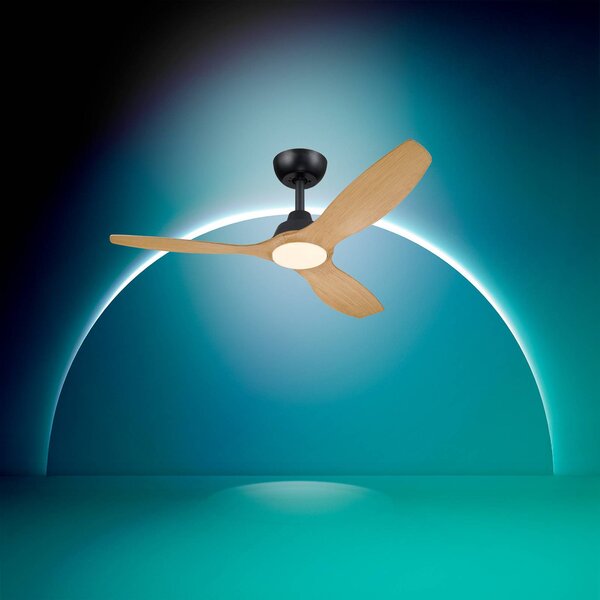 Philips Wentylator LED Olas, średnica 132 cm, drewno/czerń, CCT, DC możliwość ściemniania, czarny, salon / jadalnia, tworzywo sztuczne, nowoczesny
