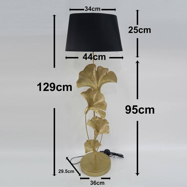 KARE Lampa stojąca Ginkgo, mosiężny / złoty, salon / jadalnia, tkanina / materiał / jedwab, nowoczesny