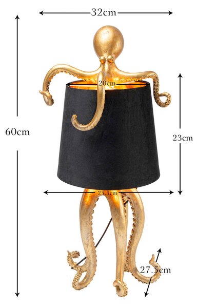 KARE Lampa stołowa Octopus, mosiężny / złoty, salon / jadalnia, tkanina / materiał / jedwab, nowoczesny