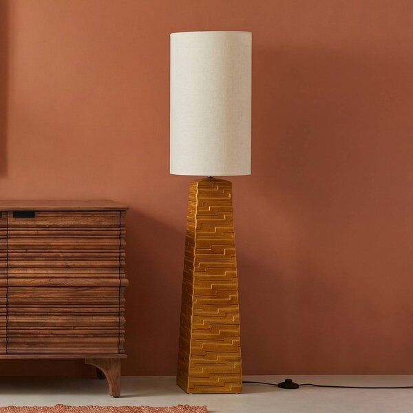 KARE Lampa stojąca Siena, żółty / pomarańczowy, salon / jadalnia, tkanina / materiał / jedwab, vintage