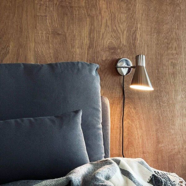 Dyberg Larsen Kinkiet DL12, chrom, kabel, E27, metal DL12, chromowy / srebrny, salon / jadalnia, metal, design