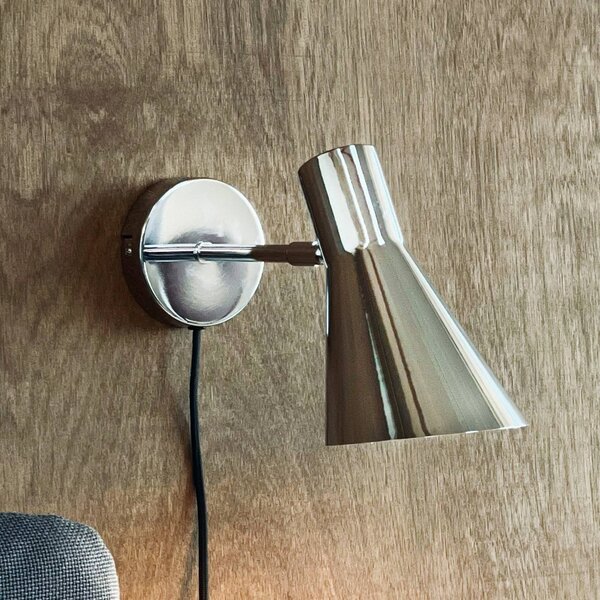 Dyberg Larsen Kinkiet DL12, chrom, kabel, E27, metal DL12, chromowy / srebrny, salon / jadalnia, metal, design