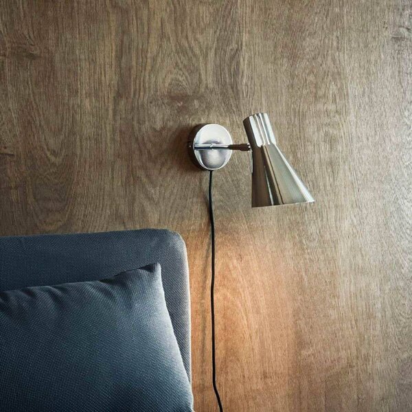 Dyberg Larsen Kinkiet DL12, chrom, kabel, E27, metal DL12, chromowy / srebrny, salon / jadalnia, metal, design
