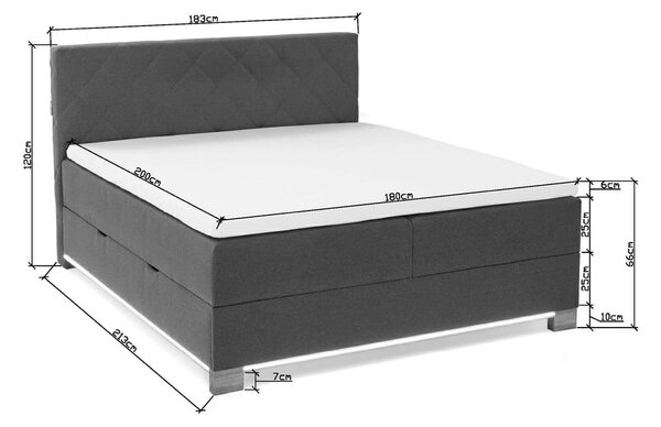 Szare łóżko boxspring ze schowkiem 180x200 cm Messina – Meise Möbel
