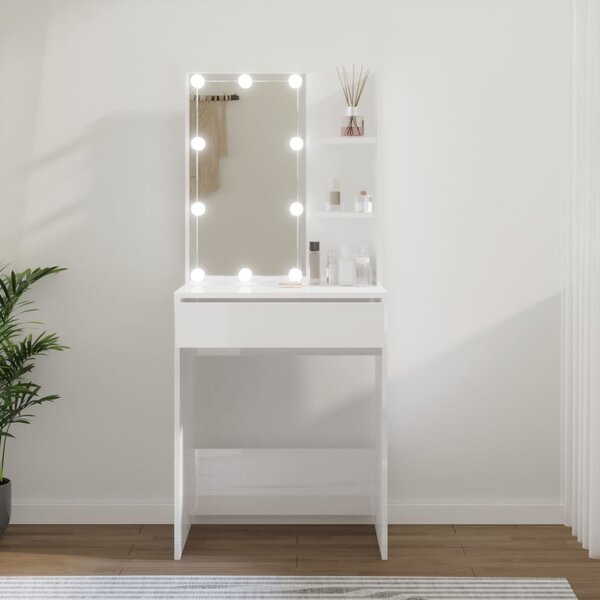 Toaletka z oświetleniem LED, biała z połyskiem, 60x40x140 cm