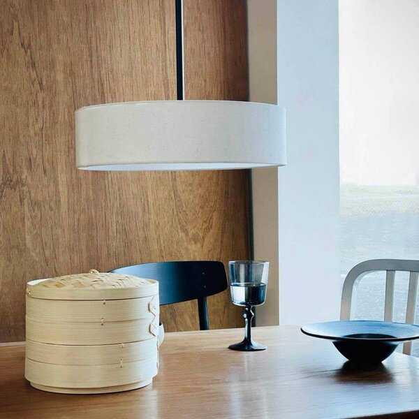 Dyberg Larsen Lampa wisząca Calix, możliwość ściemniania, biały / opal, salon / jadalnia, tkanina / materiał / jedwab, design