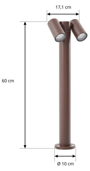 Słupek oświetleniowy PRIOS Tulimar, 2-punktowy, 60 cm, kolor rdzawy, IP65 Tulimar PRIOS, możliwość ściemniania, brązowy / rdzawy, aluminium, nowoczesny