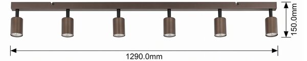 Reflektor sufitowy Top, regulowany, brązowy, 6-punktowa liniowa Top TK Lighting, możliwość ściemniania, brązowy / rdzawy, salon / jadalnia, metal, nowoczesny