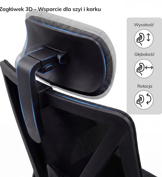 Fotel biurowy ergonomiczny czarny z siatką VECTOR