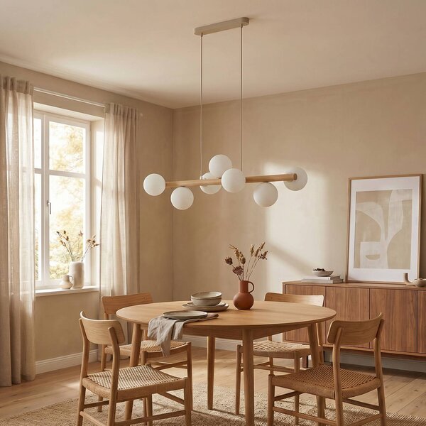 Lampa wisząca szklana Estera TK Lighting, możliwość ściemniania, jasne drewno, salon / jadalnia, szkło