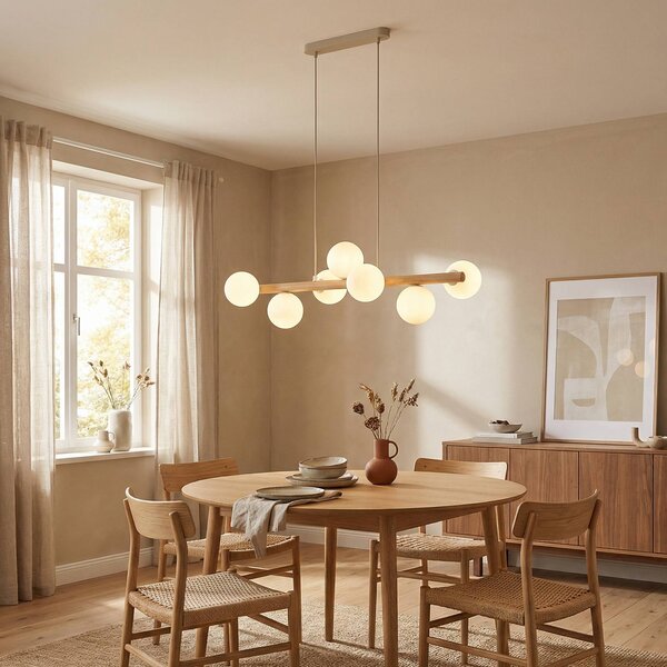 Lampa wisząca szklana Estera TK Lighting, możliwość ściemniania, jasne drewno, salon / jadalnia, szkło