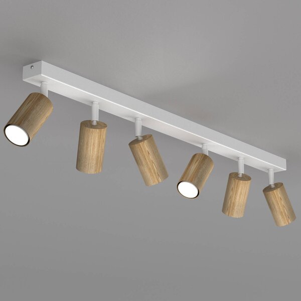 Reflektor sufitowy Nisse, biały, długość 90 cm, 5-punktowy, drewno/metal Nisse Luminex, możliwość ściemniania, biały / opal, salon / jadalnia, drewno