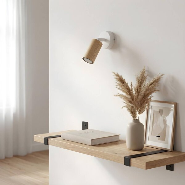 Kinkiet Nisse Luminex, możliwość ściemniania, biały / opal, salon / jadalnia, drewno