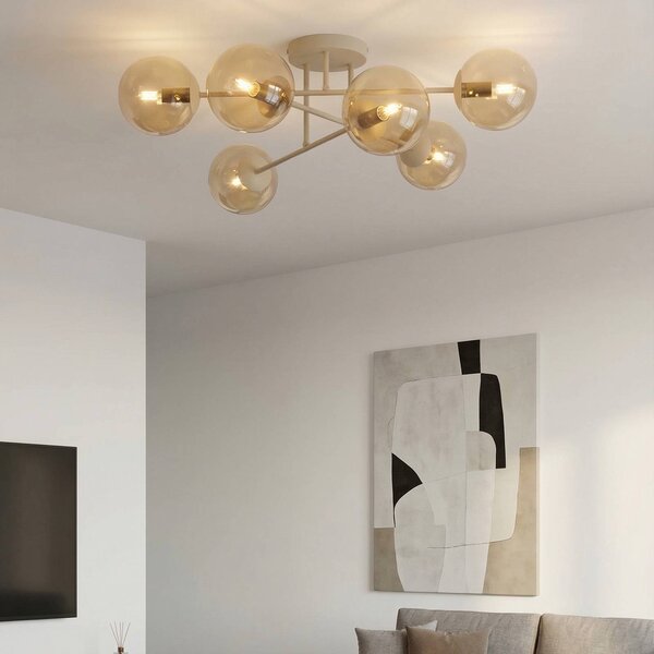 Lampa sufitowa ROMA EMIBIG LIGHTING, możliwość ściemniania, kremowy / amber, salon / jadalnia, szkło, nowoczesny