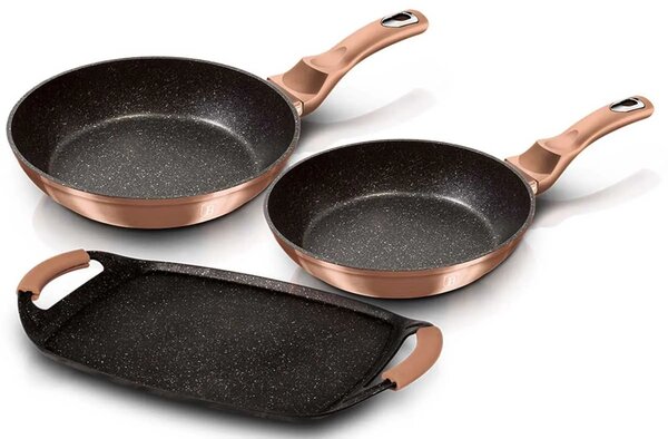 Komplet 3 złotych aluminiowych patelni A4-C92