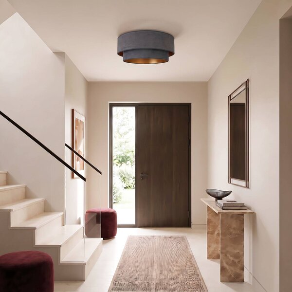 Lampa sufitowa Boho Duolla, aluminiowy / szary / cynkowy, przedpokój, tkanina / materiał / jedwab, młodzieżowy