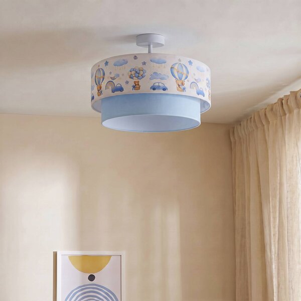 Lampa sufitowa Boho Duolla, niebieski, pokój dziecięcy, tkanina / materiał / jedwab