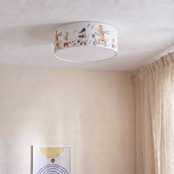 Lampa sufitowa Kids Print Duolla, kremowy / amber, pokój dziecięcy, tkanina / materiał / jedwab