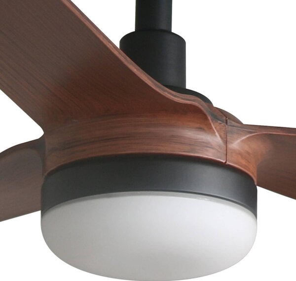 FARO BARCELONA Wentylator sufitowy LED Punt M, czarny/drewno, DC, cichy, 130 cm możliwość ściemniania, czarny, salon / jadalnia, metal, nowoczesny